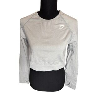 Women's XL Gray Gymshark Compression Fit Cropped Long Sleeve Top